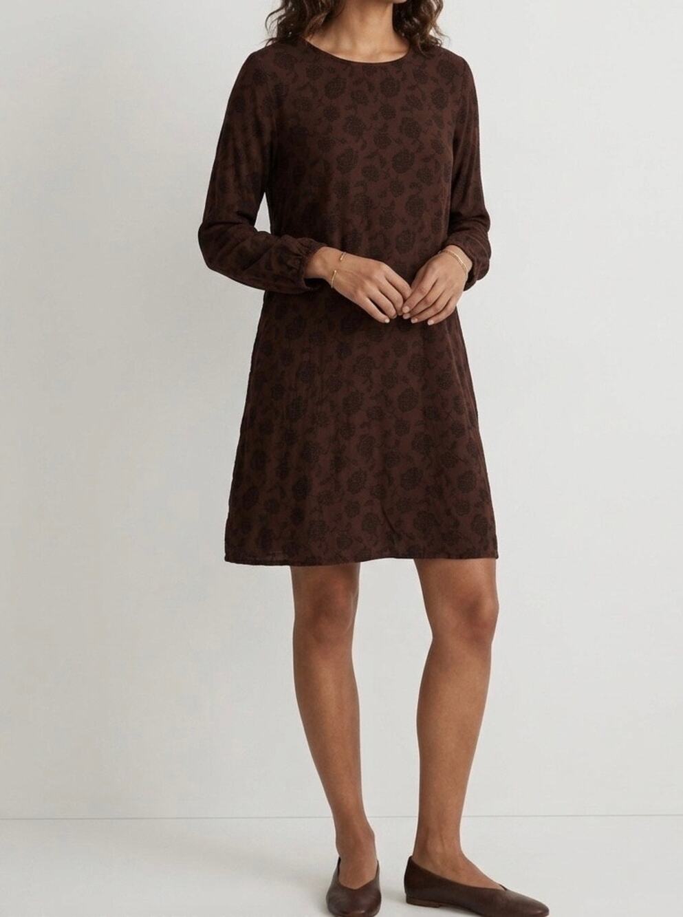 Cut Loose Women’s Long Sleeve Shift Dress Sz S Dark Floral Romantic Neutral
